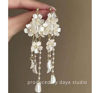 Floral Alloy Earring Chandelier Faux Pearl