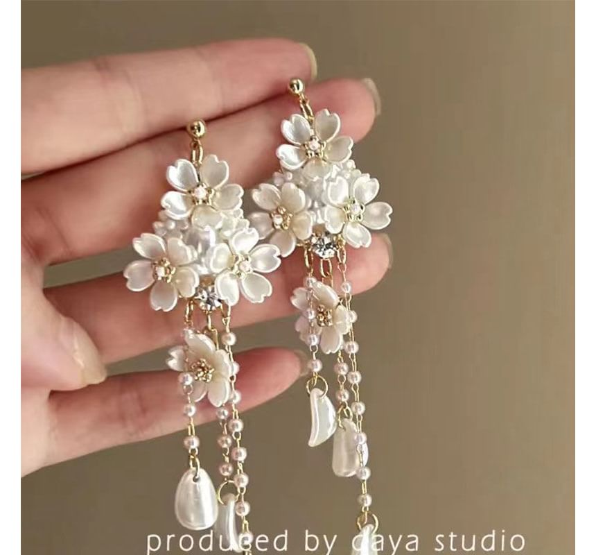 Floral Alloy Earring Chandelier Faux Pearl