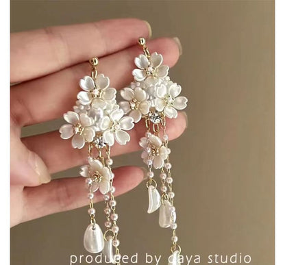 Floral Alloy Earring Chandelier Faux Pearl