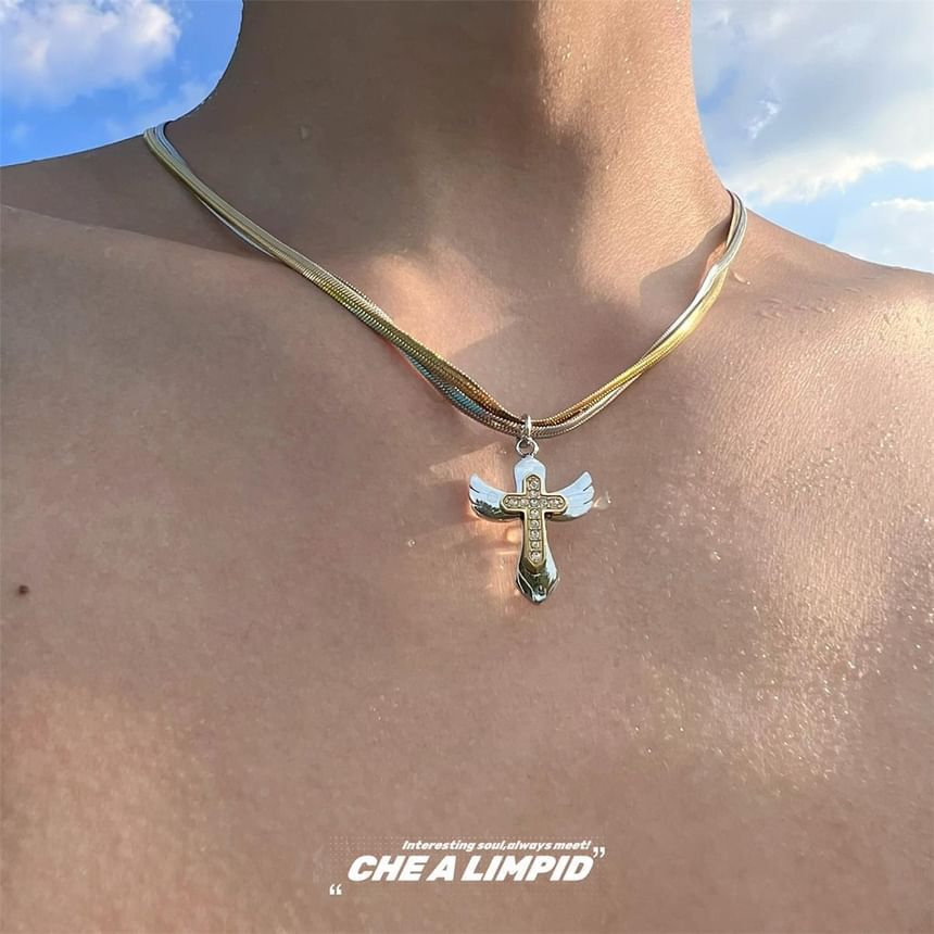 Cross Pendant Alloy Layered Necklace