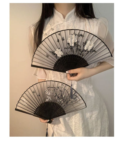 (Various Designs) Foldable Fan Hand Floral Fabric