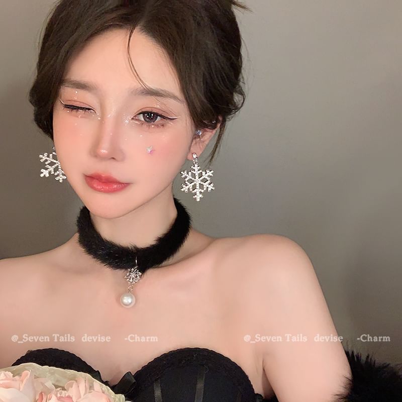 Tree / Snowflake Fluffy Drop Chandelier Set Christmas Choker Earring Bracelet