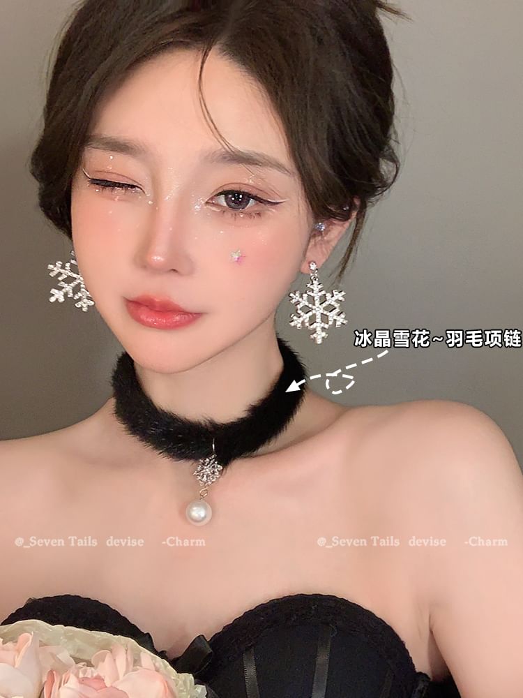 Tree / Snowflake Fluffy Drop Chandelier Set Christmas Choker Earring Bracelet