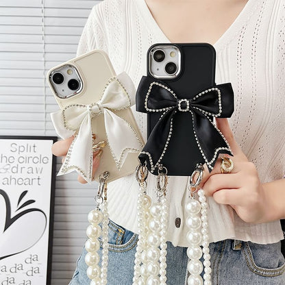 Bow Lanyard Pearl Faux Phone Case
