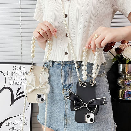Bow Lanyard Pearl Faux Phone Case