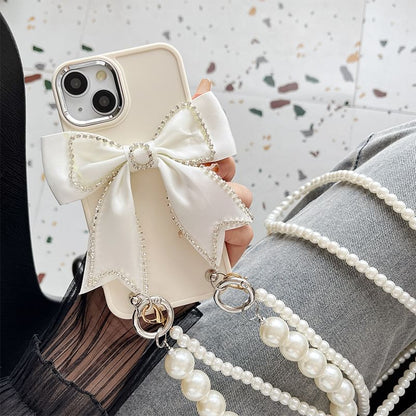 Bow Lanyard Pearl Faux Phone Case