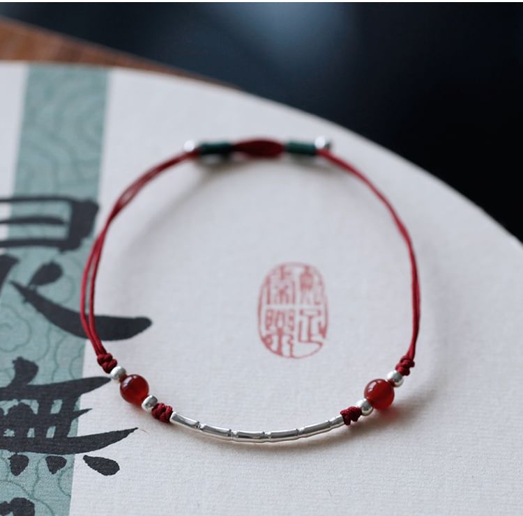 Sterling String Bead Silver Agate Bracelet