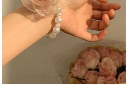 Mesh Pearl Hair Scrunchie Clip Rose (Various Tie Faux / Designs)
