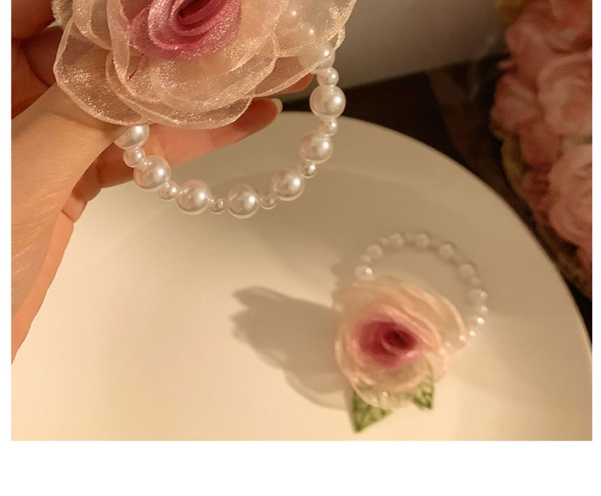 Mesh Pearl Hair Scrunchie Clip Rose (Various Tie Faux / Designs)