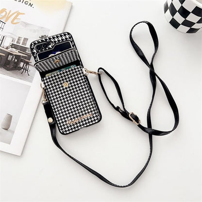 Case Lanyard Pearl Faux Cat Phone Houndstooth