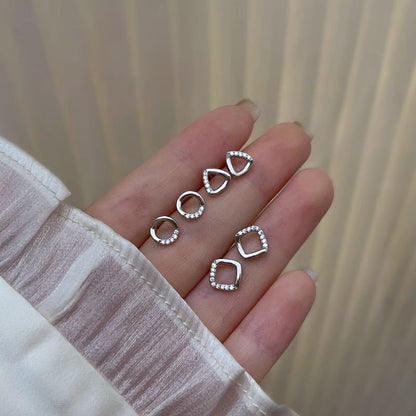 Geometric (Various Earring Sterling Designs) Rhinestone Silver Stud