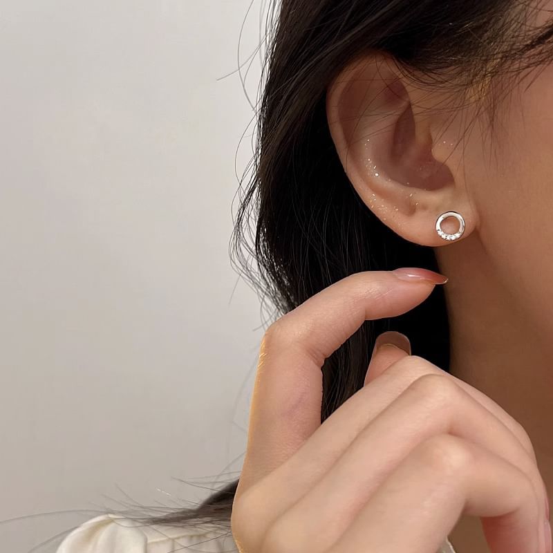 Geometric (Various Earring Sterling Designs) Rhinestone Silver Stud