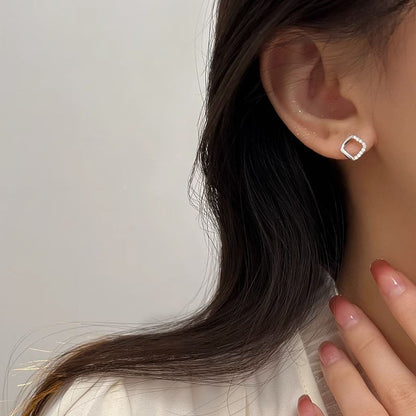 Geometric (Various Earring Sterling Designs) Rhinestone Silver Stud