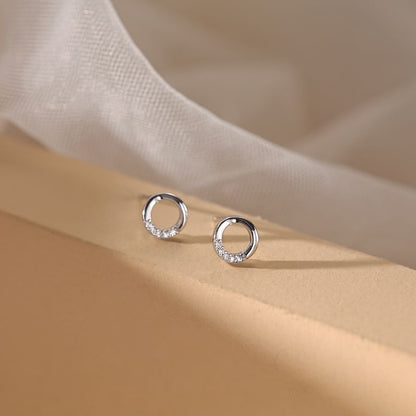 Geometric (Various Earring Sterling Designs) Rhinestone Silver Stud