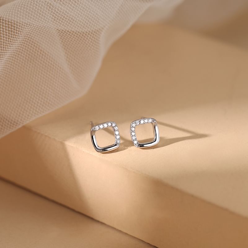 Geometric (Various Earring Sterling Designs) Rhinestone Silver Stud