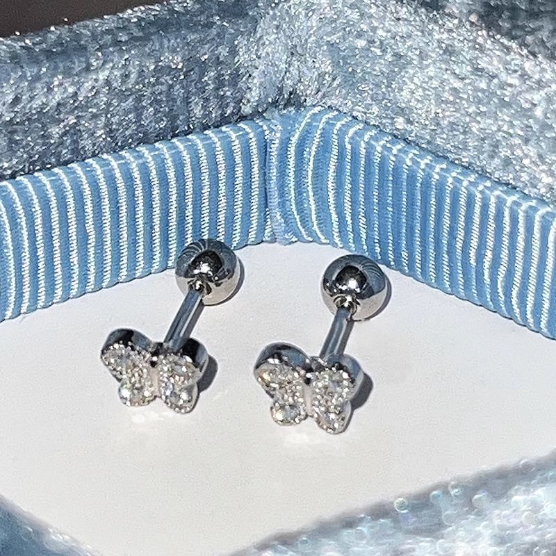 Rhinestone Silver Butterfly Earring Barbell Sterling