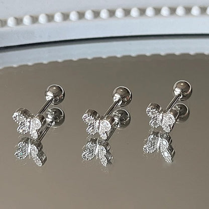 Rhinestone Silver Butterfly Earring Barbell Sterling