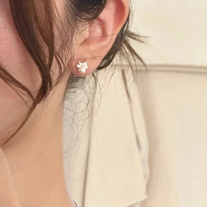 Faux Pearl Bow Earring Barbell Silver Sterling