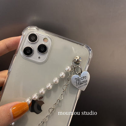 Pearl Strap Case Faux Heart Phone