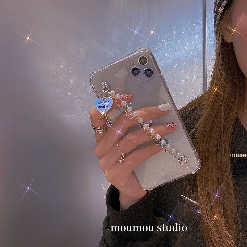 Pearl Strap Case Faux Heart Phone