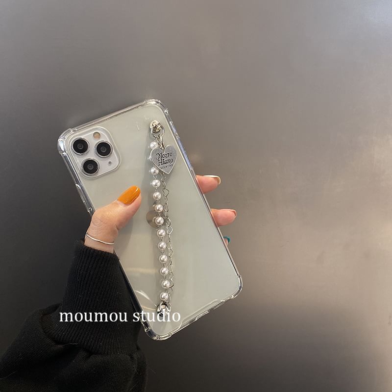 Pearl Strap Case Faux Heart Phone