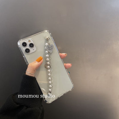 Pearl Strap Case Faux Heart Phone