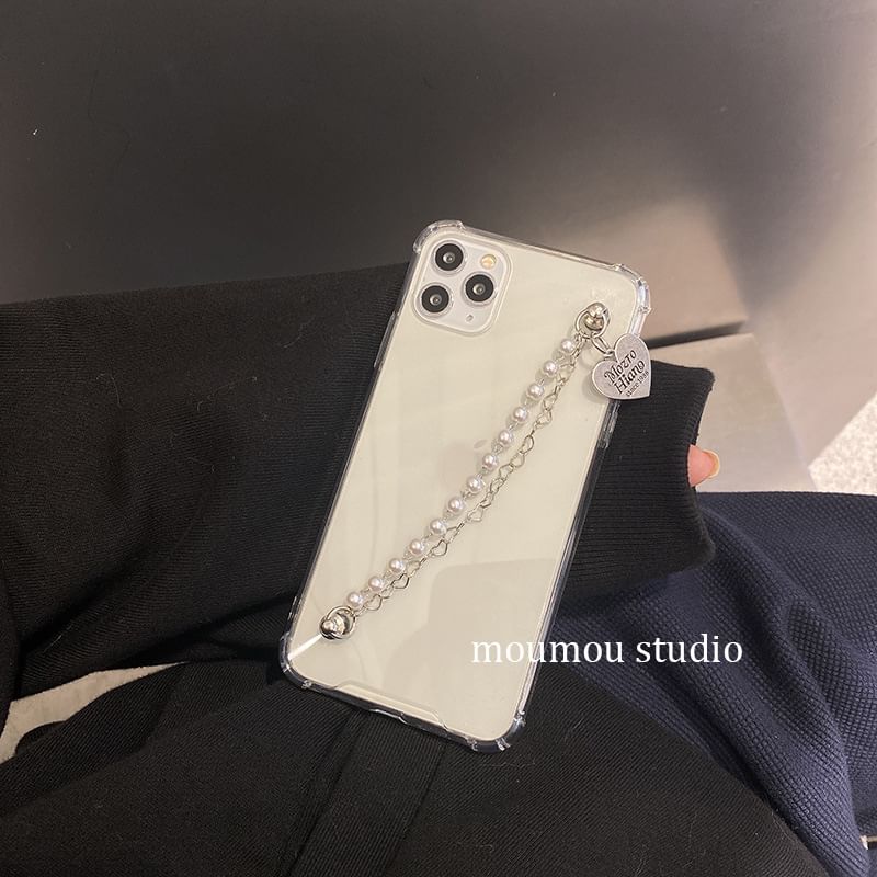 Pearl Strap Case Faux Heart Phone