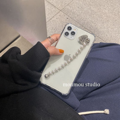 Pearl Strap Case Faux Heart Phone