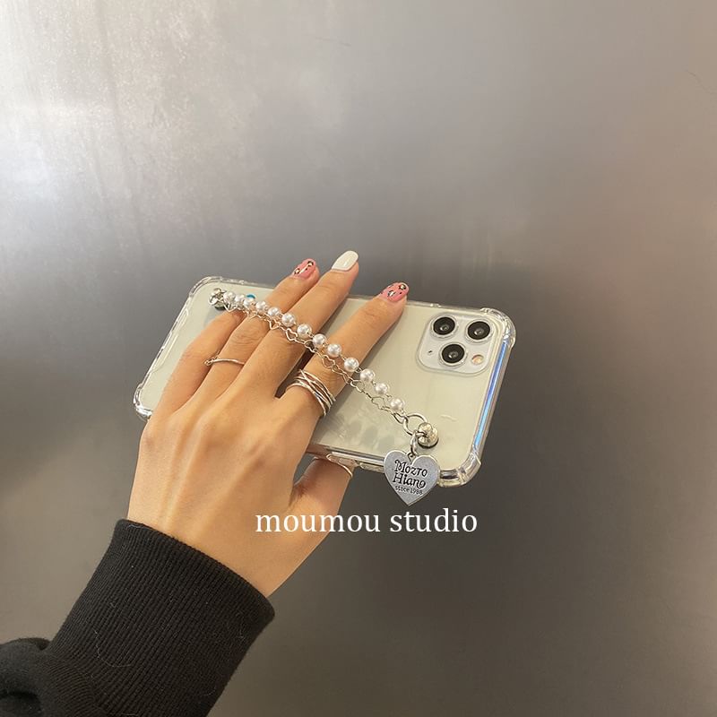 Pearl Strap Case Faux Heart Phone