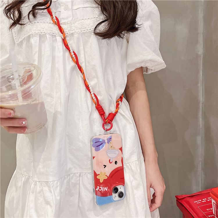 Faux Pearl Phone Pad Lanyard Braided with