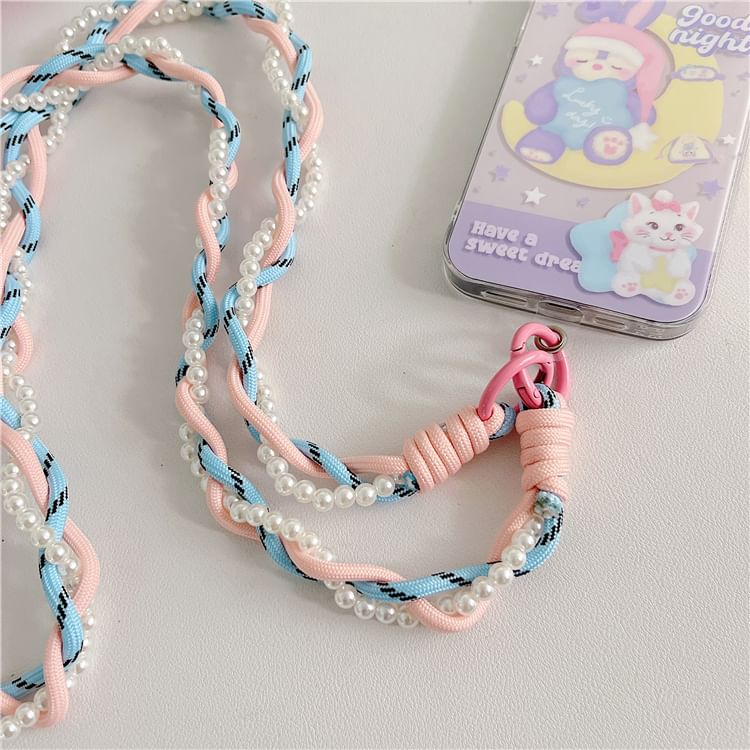 Faux Pearl Phone Pad Lanyard Braided with