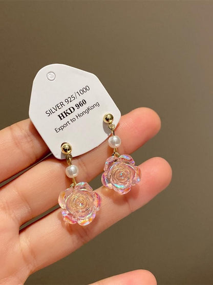 Pearl Alloy Floral Faux Earring Dangle