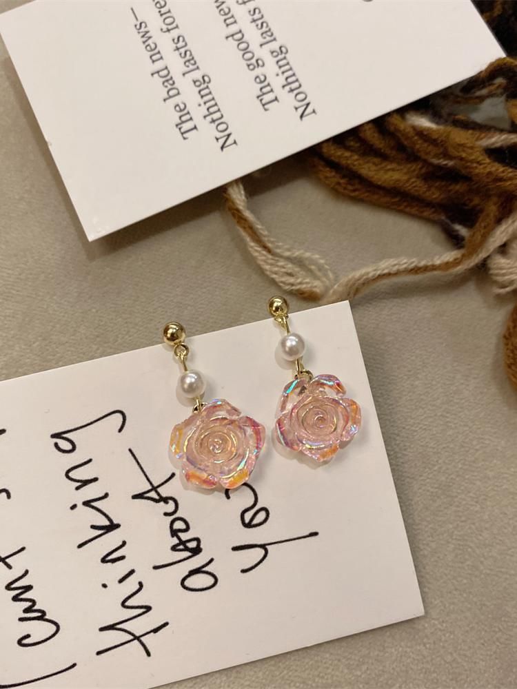 Pearl Alloy Floral Faux Earring Dangle