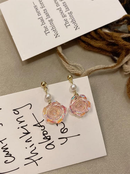 Pearl Alloy Floral Faux Earring Dangle