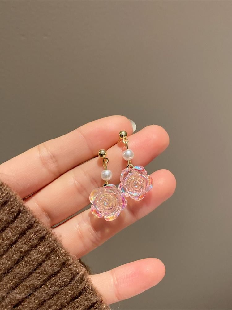 Pearl Alloy Floral Faux Earring Dangle