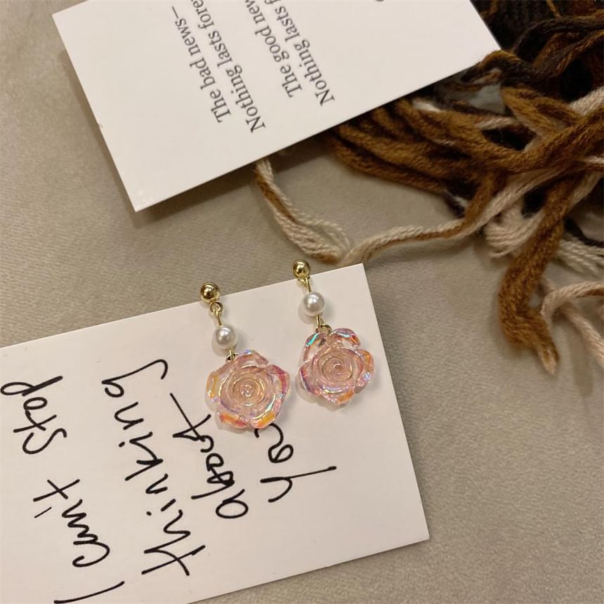 Pearl Alloy Floral Faux Earring Dangle
