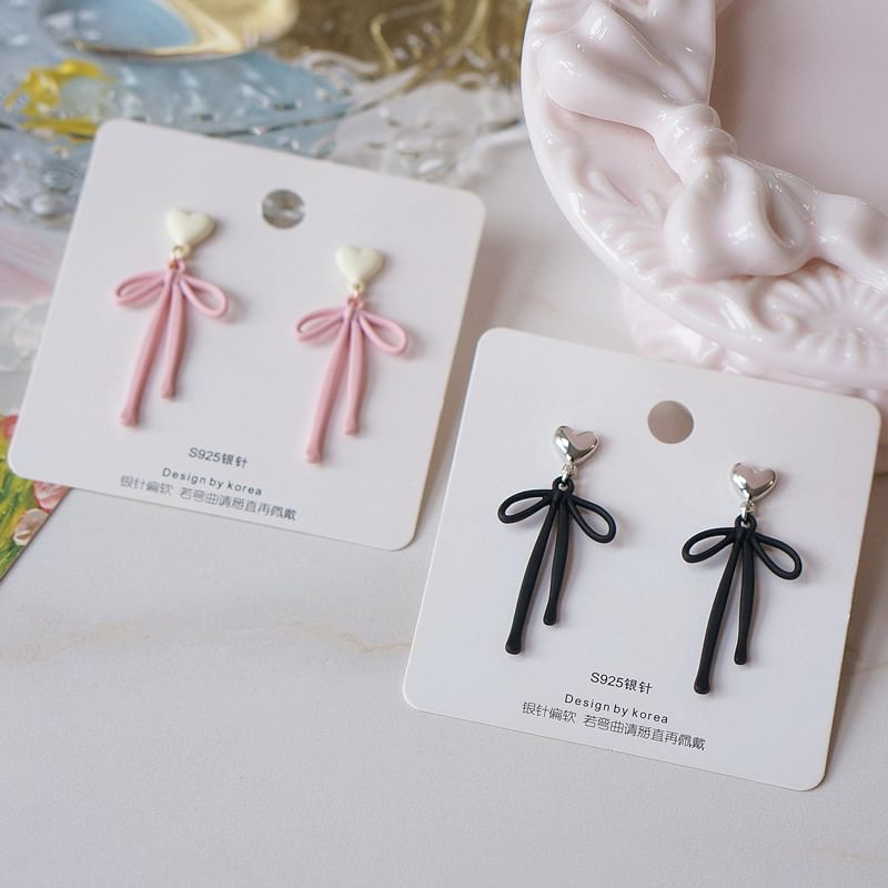 Heart Drop Alloy Earring Bow