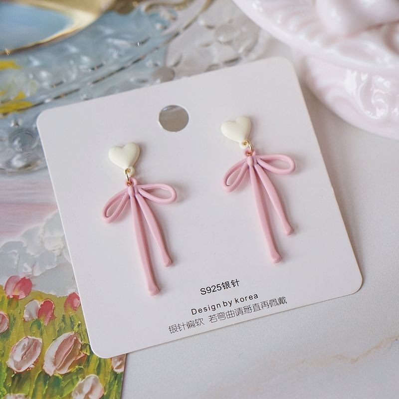 Heart Drop Alloy Earring Bow