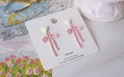 Heart Drop Alloy Earring Bow