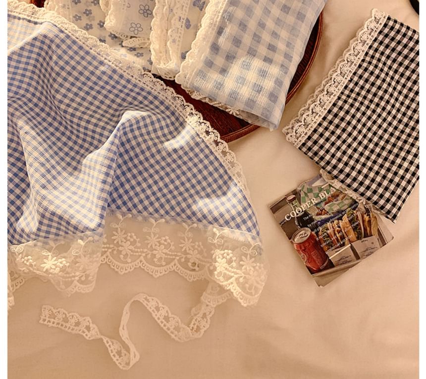 Trim Designs) Head Plaid Lace Triangle Scarf (Various