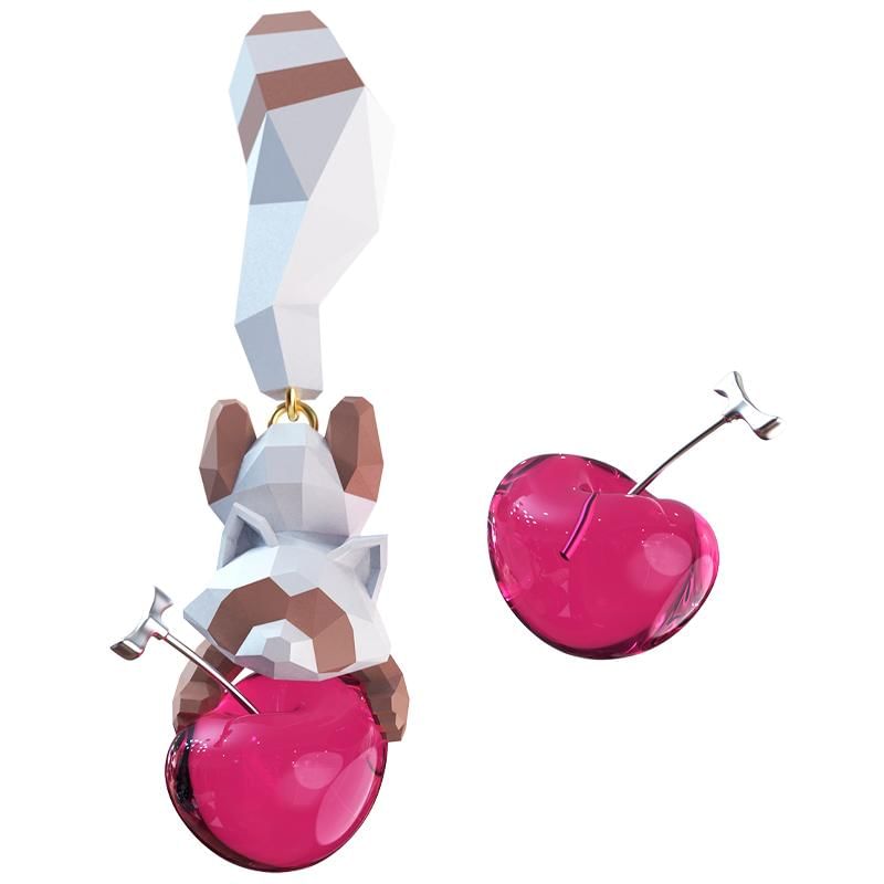Clip-On Raccoon Cherry / Ear Stud Earring