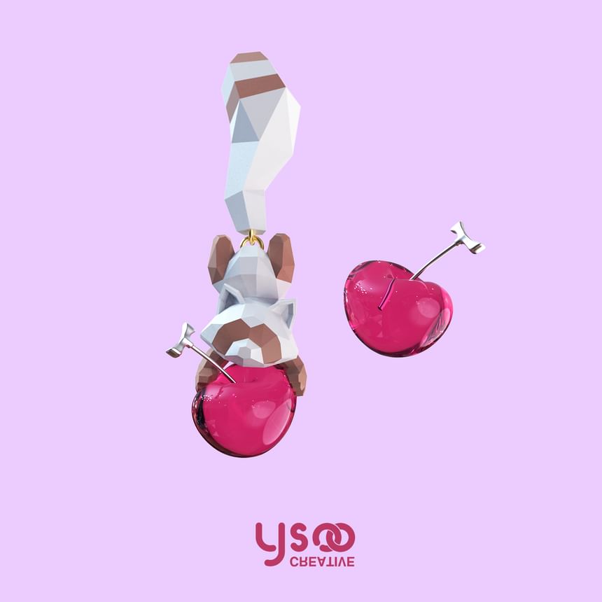 Clip-On Raccoon Cherry / Ear Stud Earring