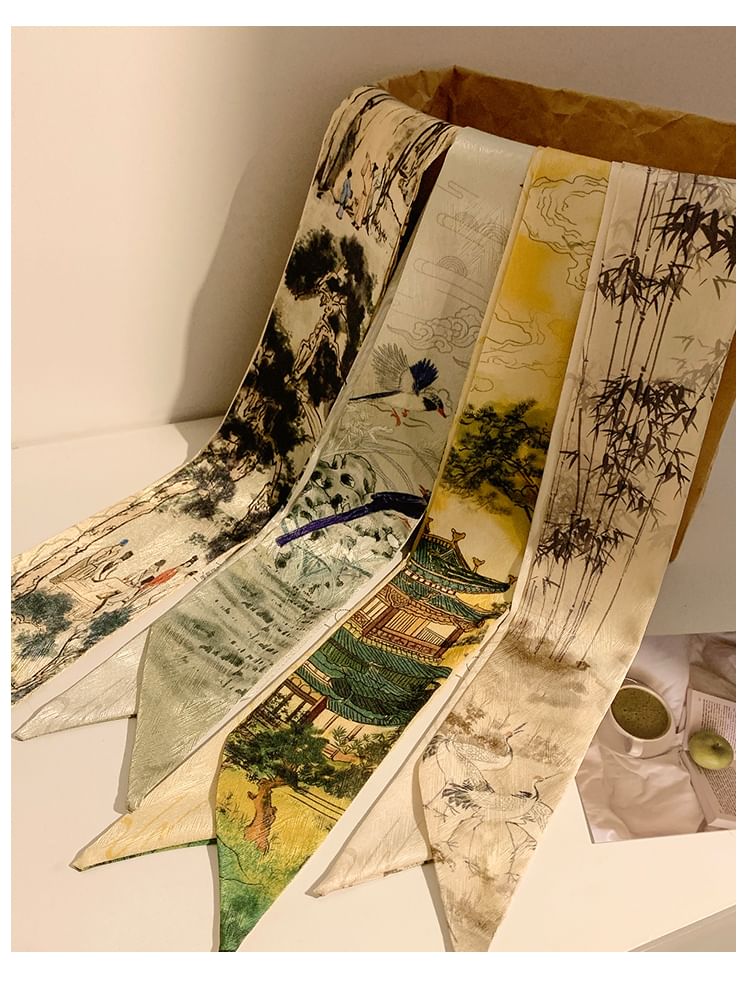 Tie Hair Scarf Narrow Print