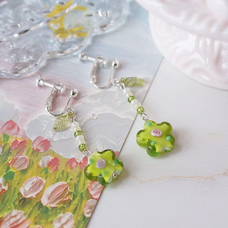 Earring Floral Dangle Alloy