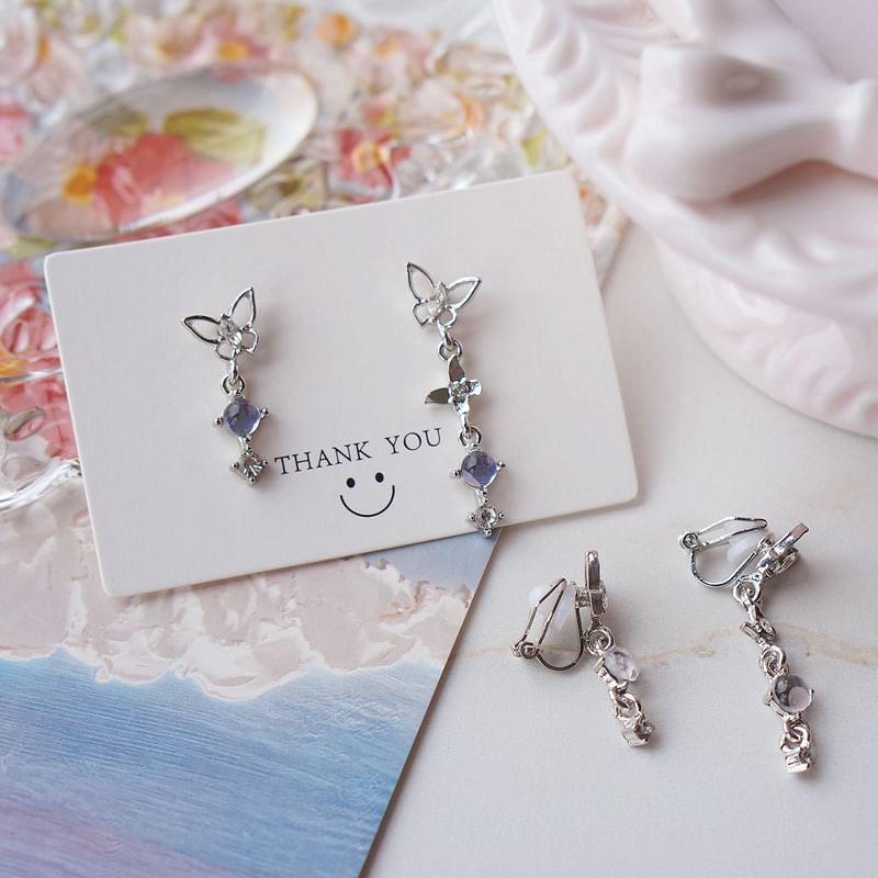Dangle Butterfly Asymmetrical Earring Crystal Faux Alloy