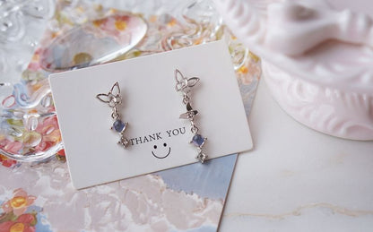 Dangle Butterfly Asymmetrical Earring Crystal Faux Alloy