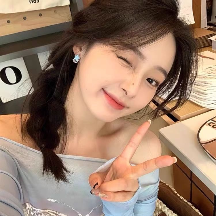 Alloy Earring Asymmetrical Stud Moon Star