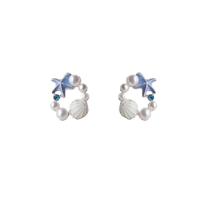 Starfish Stud Earring Faux Alloy Pearl Shell