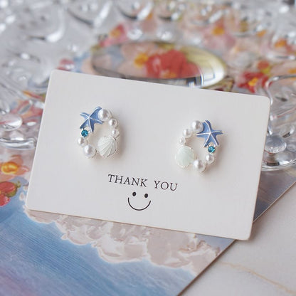 Starfish Stud Earring Faux Alloy Pearl Shell
