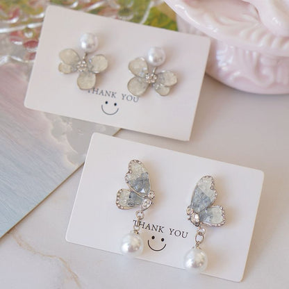 / Pearl Drop Crystal Alloy Butterfly Floral Earring Faux